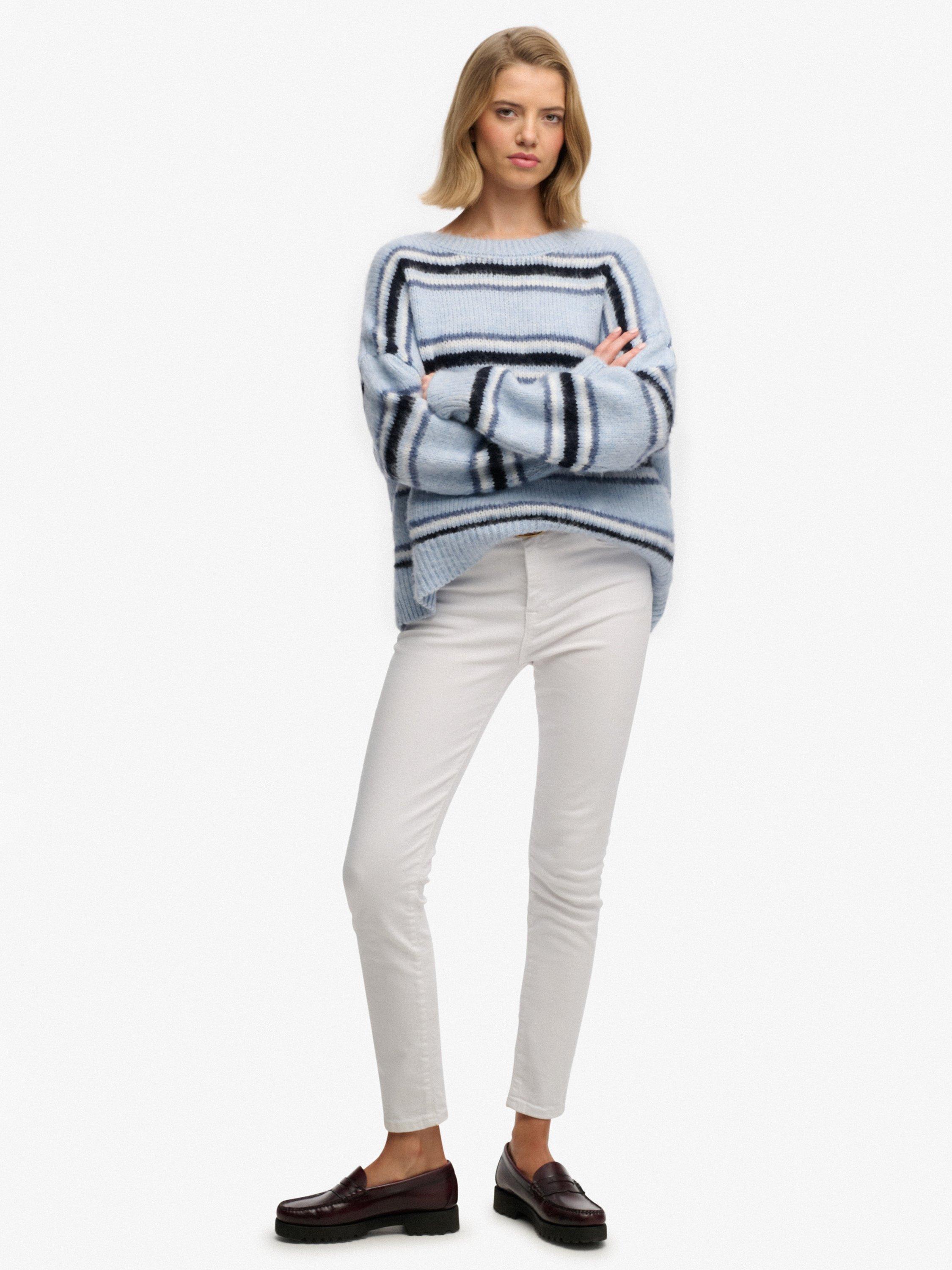 Product image 3 of 5, which shows Superdry Slouchy Brushed Stripe Knit Jumper, Blue Fog, 12