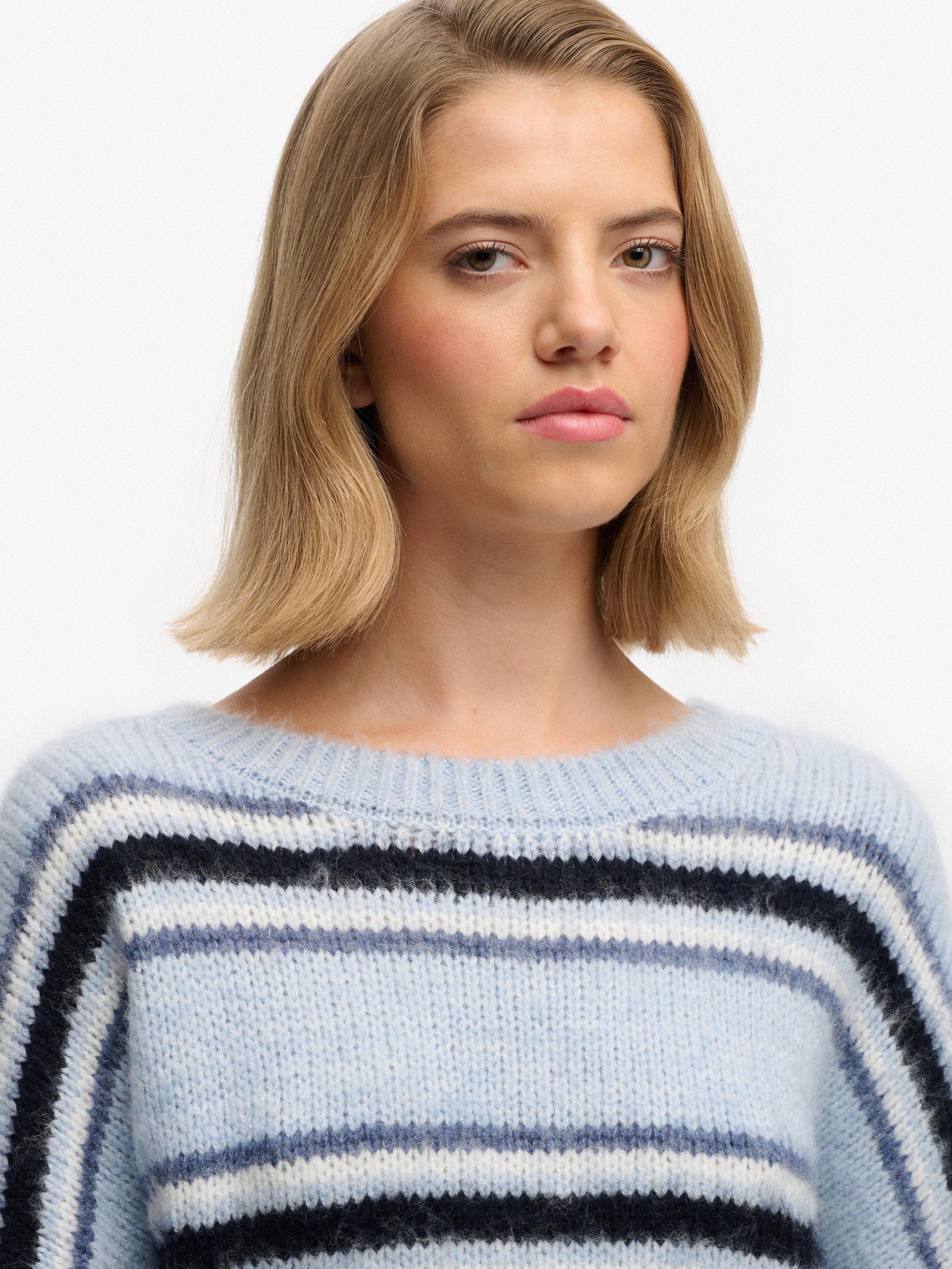 Product image 5 of 5, which shows Superdry Slouchy Brushed Stripe Knit Jumper, Blue Fog, 12