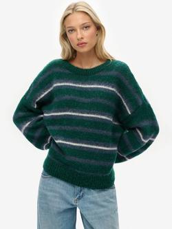 Superdry Slouchy Brushed Stripe Knit Jumper, Pine Green Stripe, Pine Green Stripe