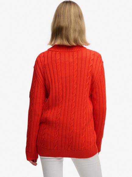 Superdry Slouchy Cable Knit Half Zip Jumper, Eclipse Navy - view 2, Grenadine Orange