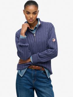 Superdry Slouchy Cable Knit Half Zip Jumper, Eclipse Navy, Soft Navy