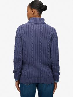 Superdry Slouchy Cable Knit Half Zip Jumper, Eclipse Navy - view 2, Soft Navy