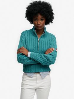 Superdry Slouchy Cable Knit Half Zip Jumper, Eclipse Navy, Teal