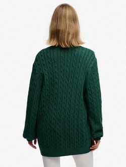 Superdry Oversized V-Neck Cable Knit Jumper, Bordeaux Red - view 2, Darkest Pine Green