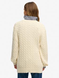 Superdry Oversized V-Neck Cable Knit Jumper, Bordeaux Red - view 2, Natural White