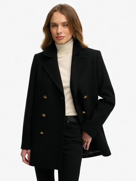 Superdry Double Breasted Wool Rich Peacoat, Black, Black