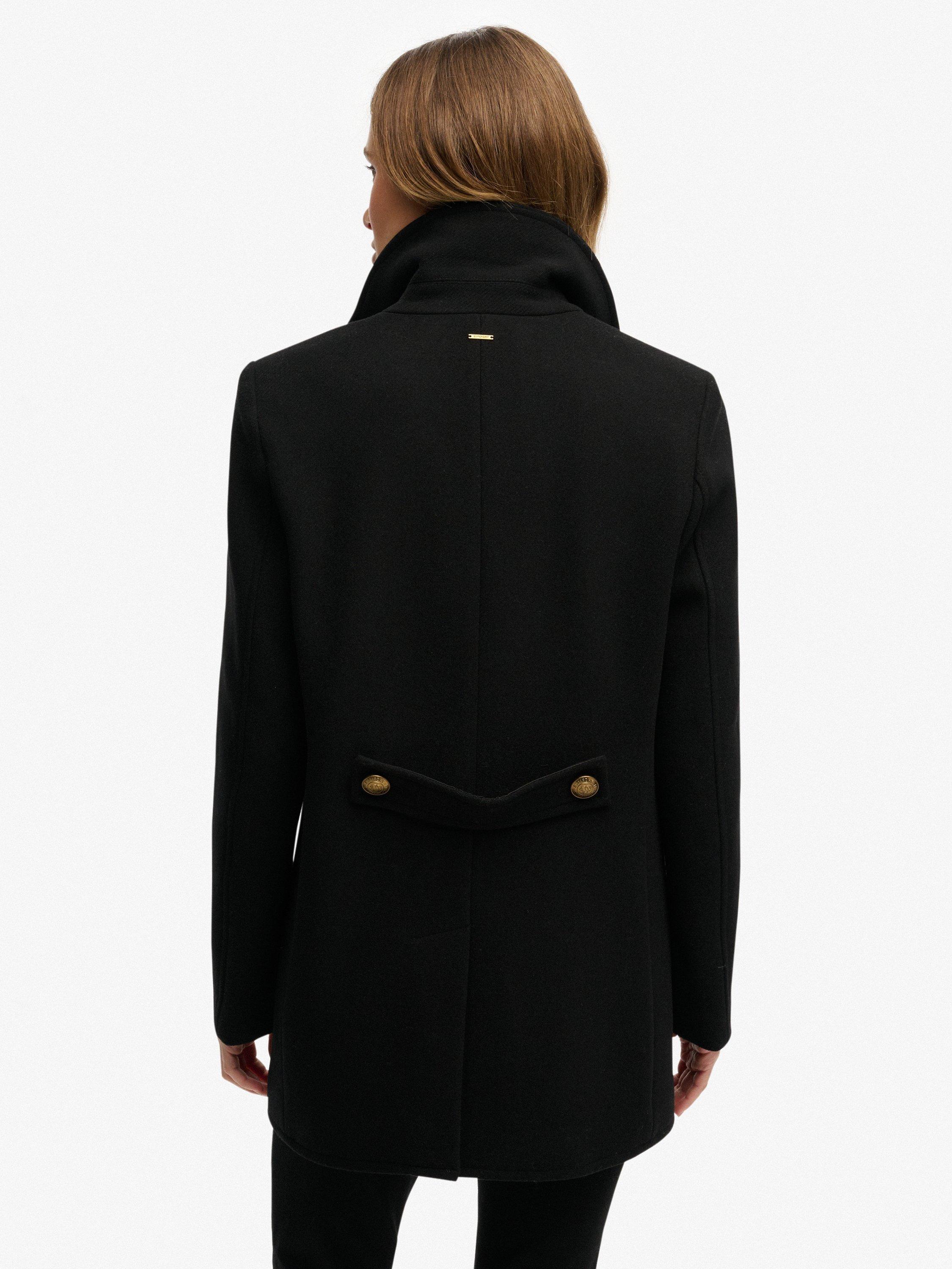 Product image 2 of 6, which shows Superdry Double Breasted Wool Rich Peacoat, Black, 8