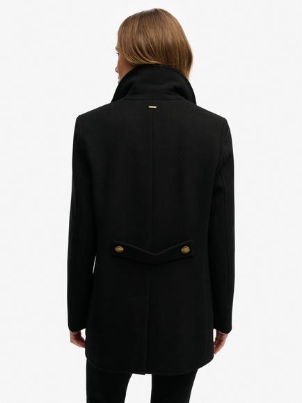 Superdry Double Breasted Wool Rich Peacoat, Black - view 2, Black