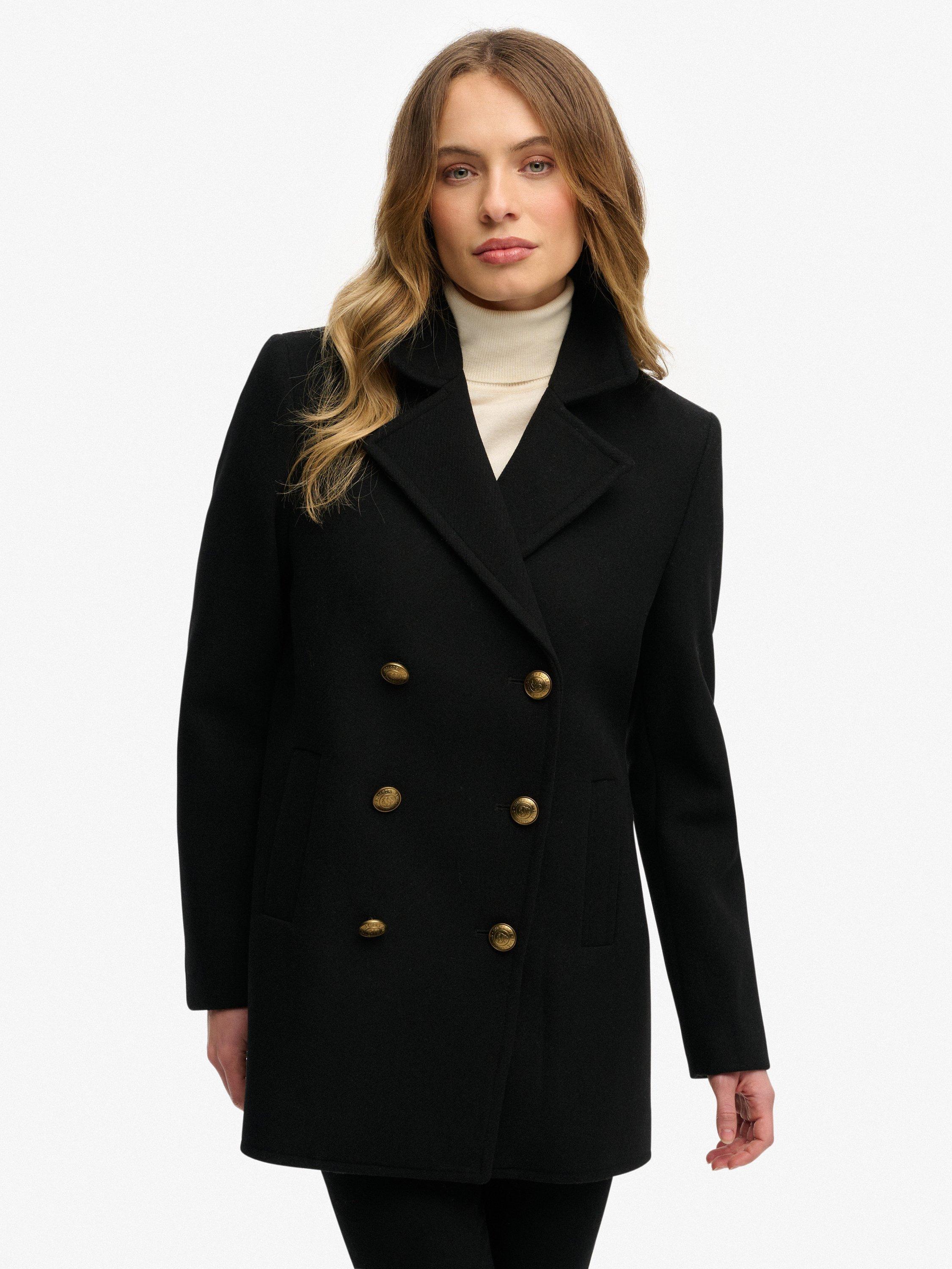 Product image 4 of 6, which shows Superdry Double Breasted Wool Rich Peacoat, Black, 8