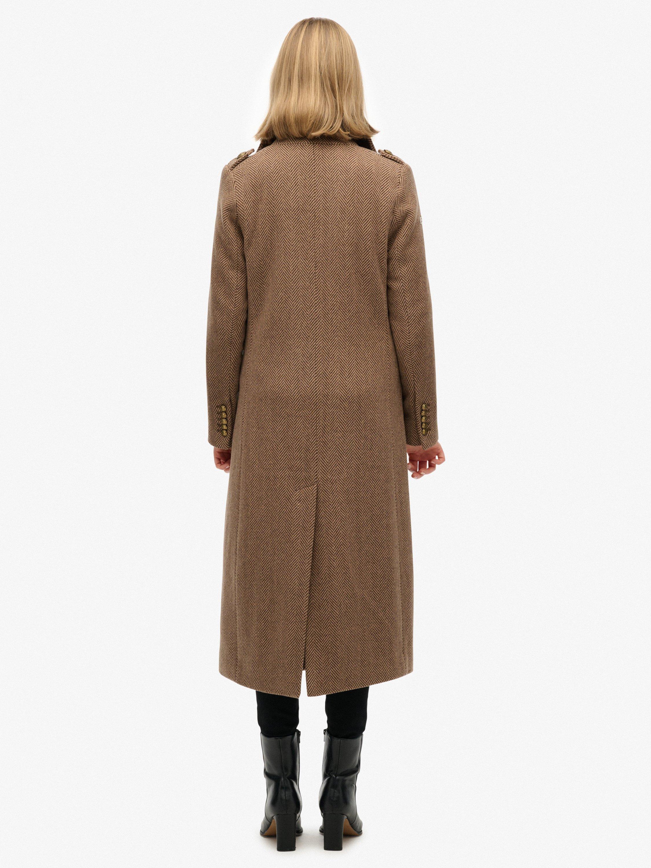 Product image 2 of 5, which shows Superdry Double Breasted Wool Rich Coat, Camelbrwnherringbone, 8