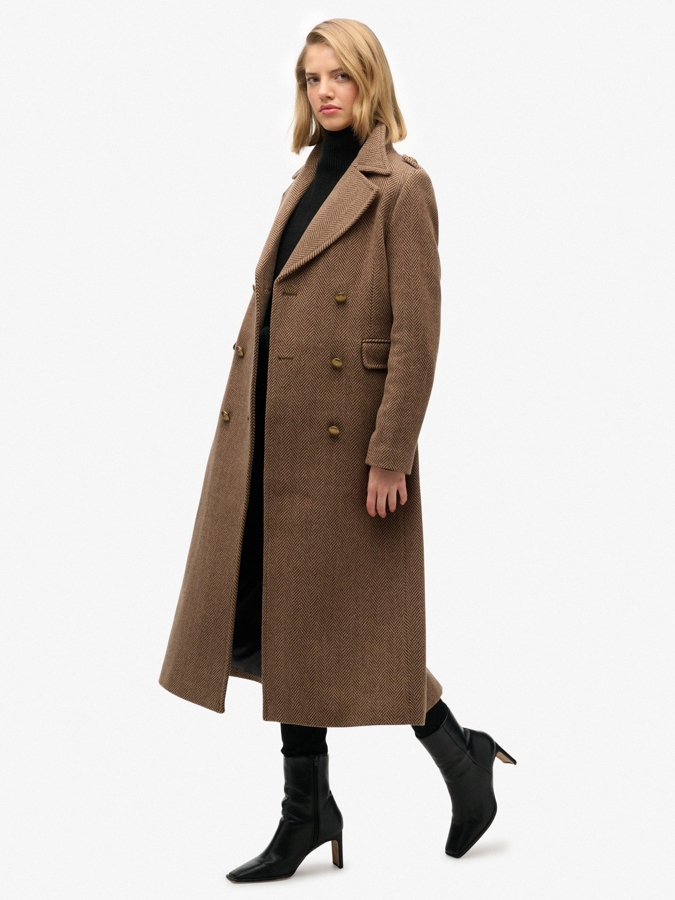 Product image 3 of 5, which shows Superdry Double Breasted Wool Rich Coat, Camelbrwnherringbone, 8
