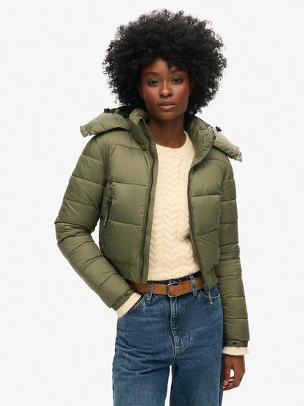 Superdry Crop Hooded Fuji Jacket, Dusty Olive Green, Dusty Olive Green