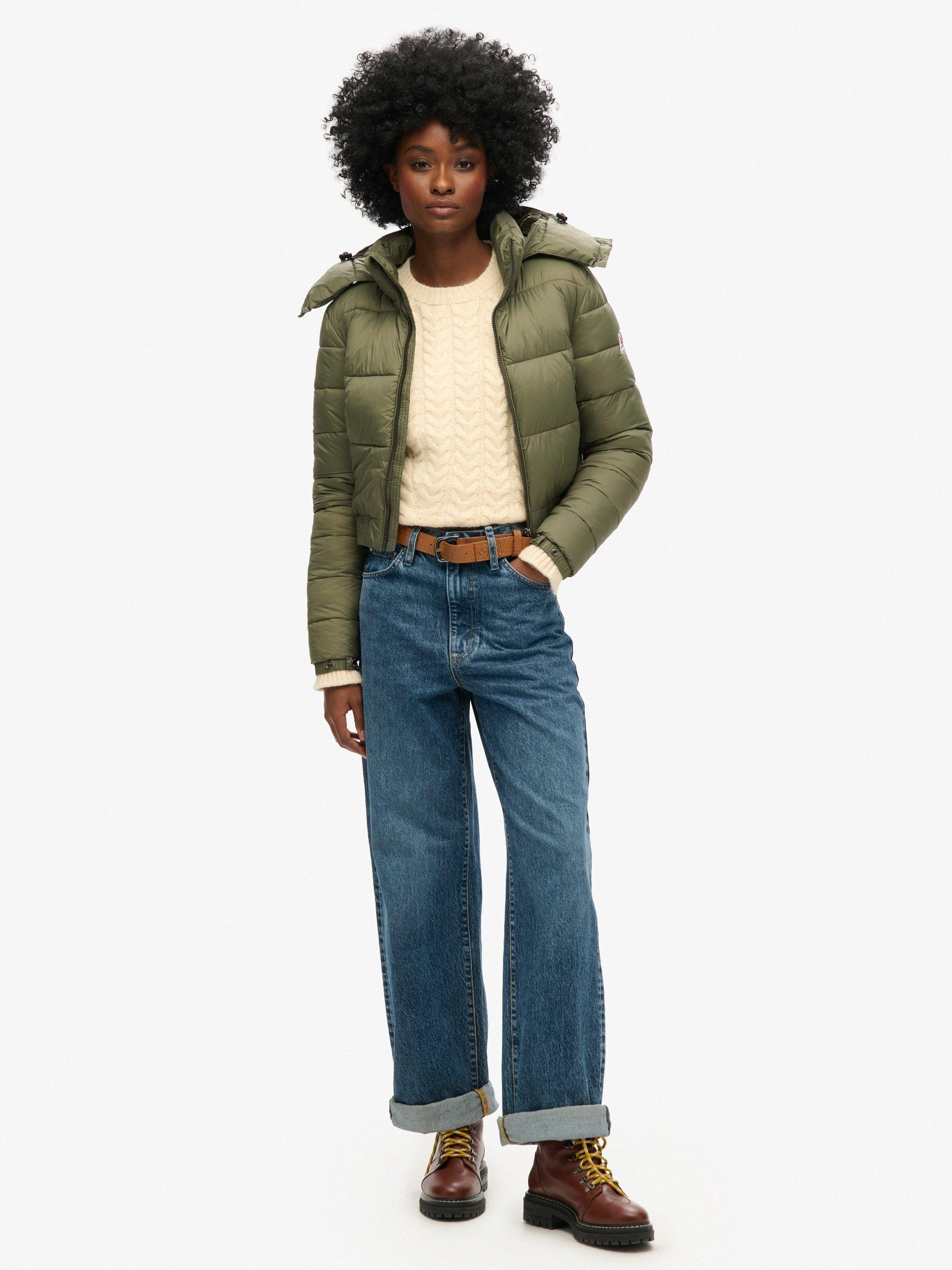 Product image 5 of 5, which shows Superdry Crop Hooded Fuji Jacket, Dusty Olive Green, 8