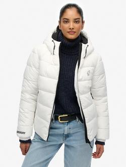 Superdry Hooded Spirit Sports Puffer Jacket, Optic, Optic