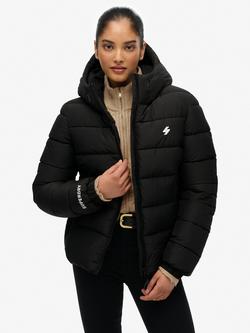 Superdry Hooded Spirit Sports Puffer Jacket, Black, Black
