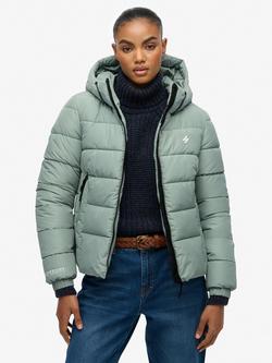 Superdry Hooded Spirit Sports Puffer Jacket, Light Jade Green, Light Jade Green