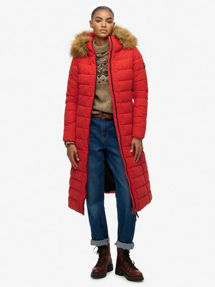 Superdry Arctic Longline Puffer Coat, High Risk Red