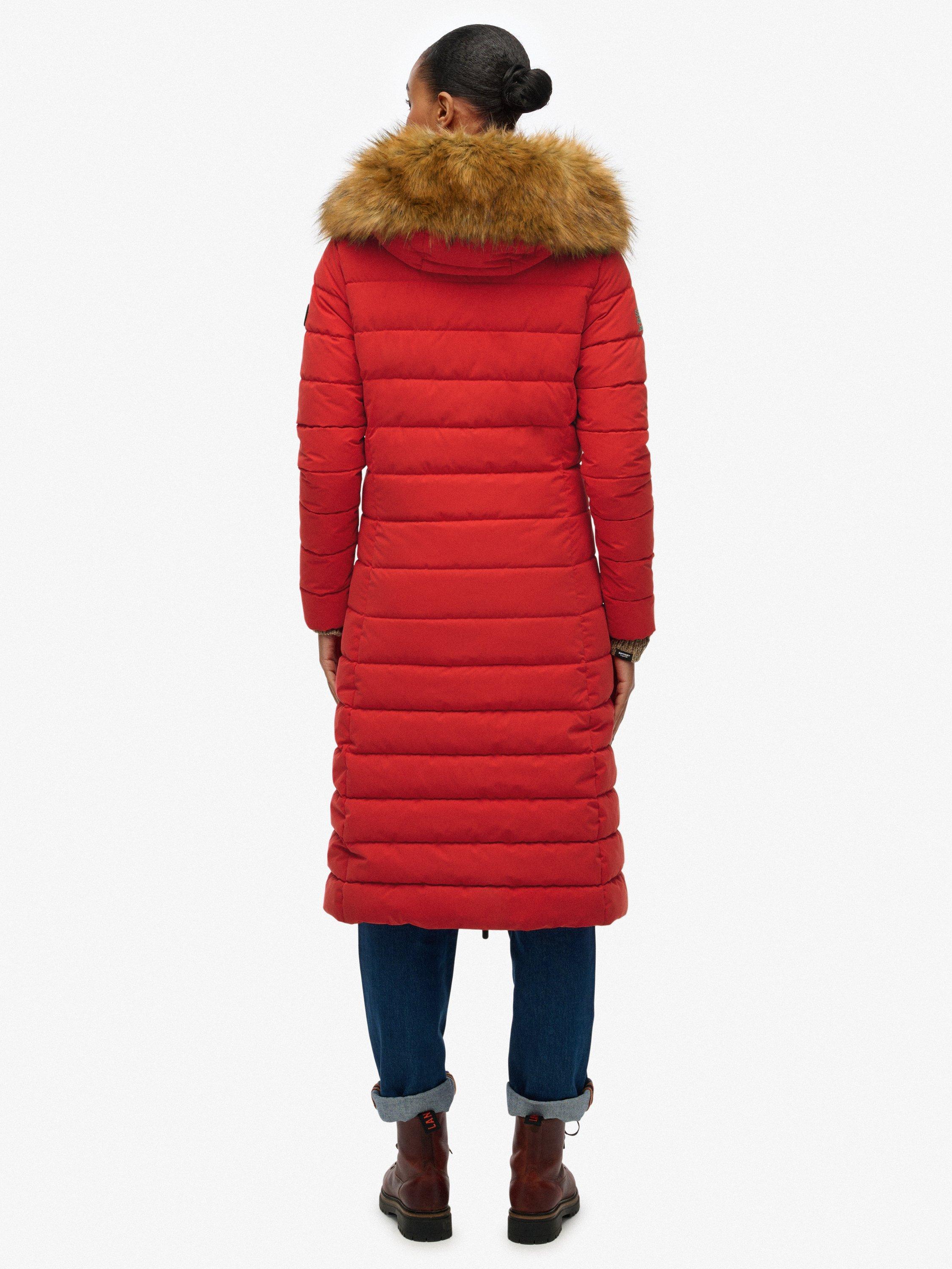 Product image 2 of 7, which shows Superdry Arctic Longline Puffer Coat, High Risk Red, 12