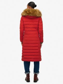 Superdry Arctic Longline Puffer Coat, High Risk Red - view 2, High Risk Red