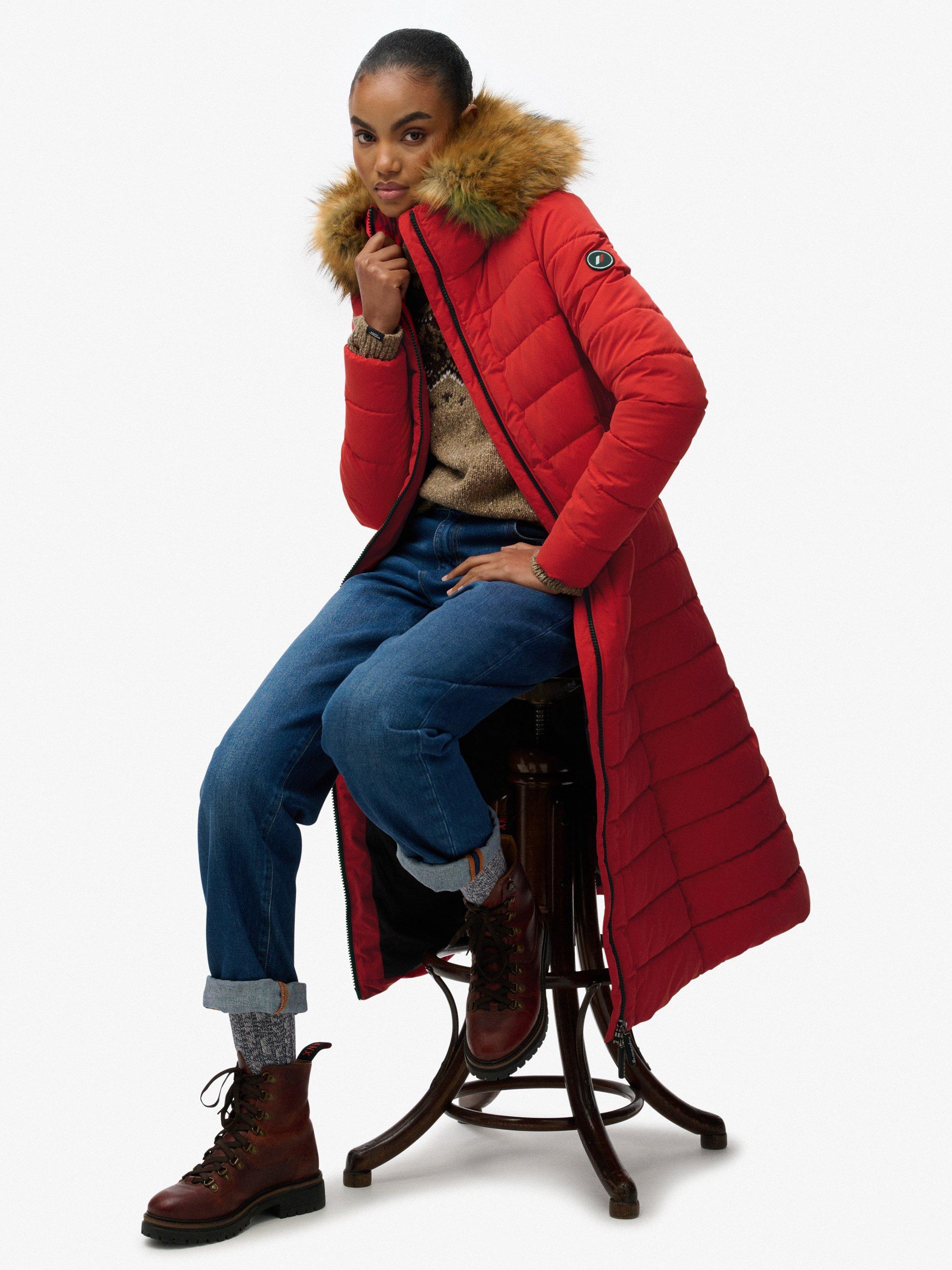 Product image 3 of 7, which shows Superdry Arctic Longline Puffer Coat, High Risk Red, 12