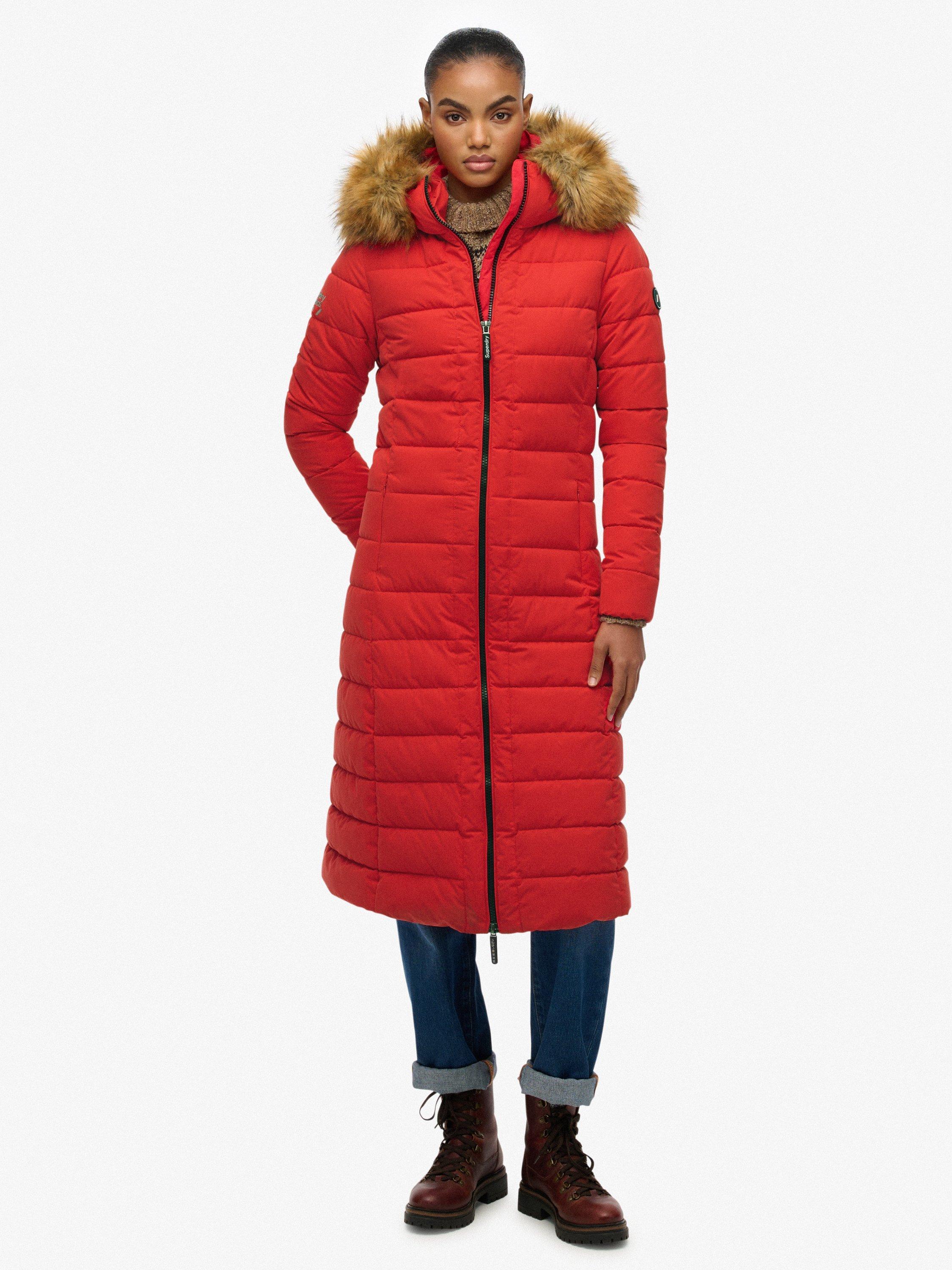 Product image 4 of 7, which shows Superdry Arctic Longline Puffer Coat, High Risk Red, 12