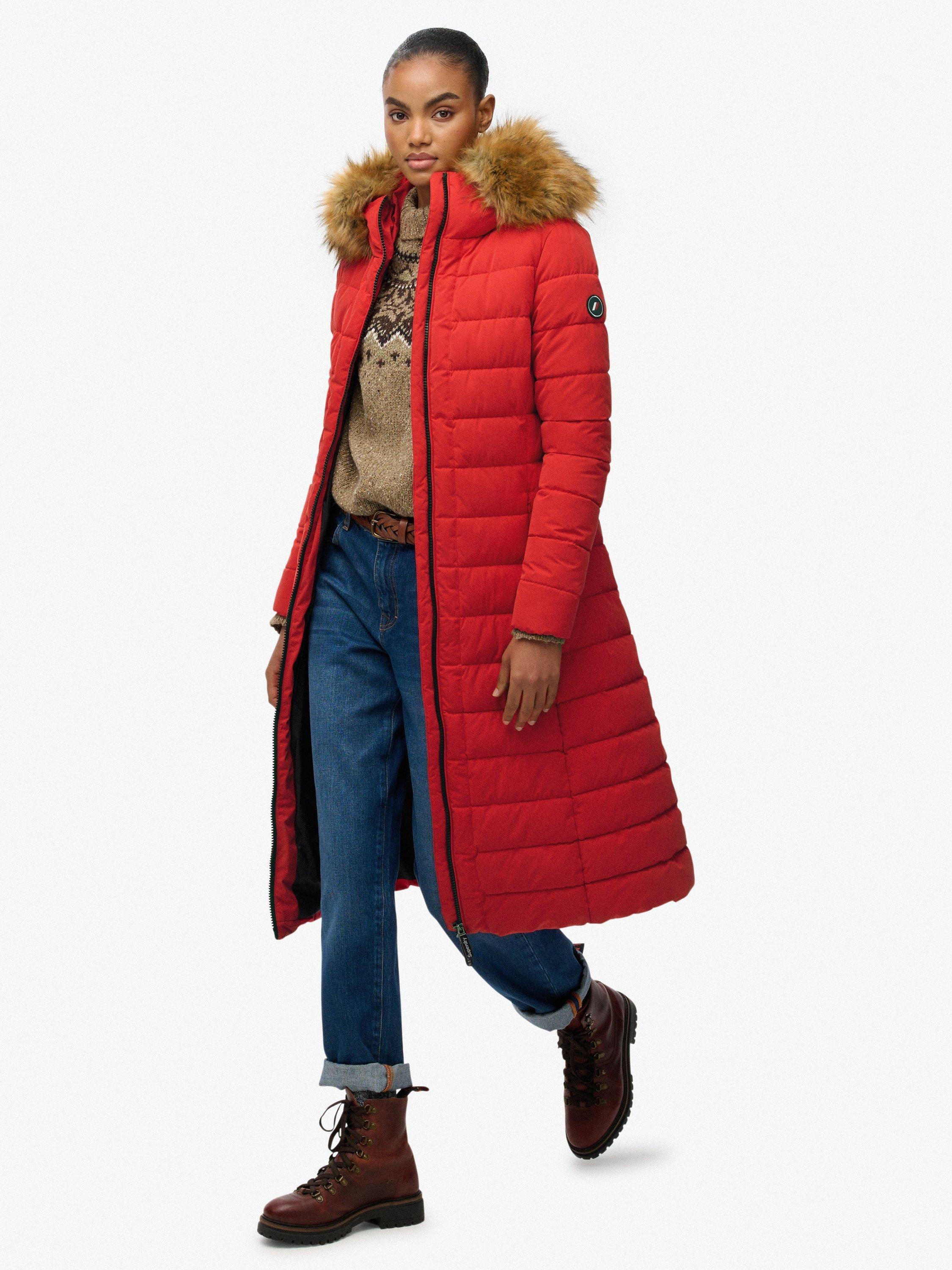 Product image 6 of 7, which shows Superdry Arctic Longline Puffer Coat, High Risk Red, 12