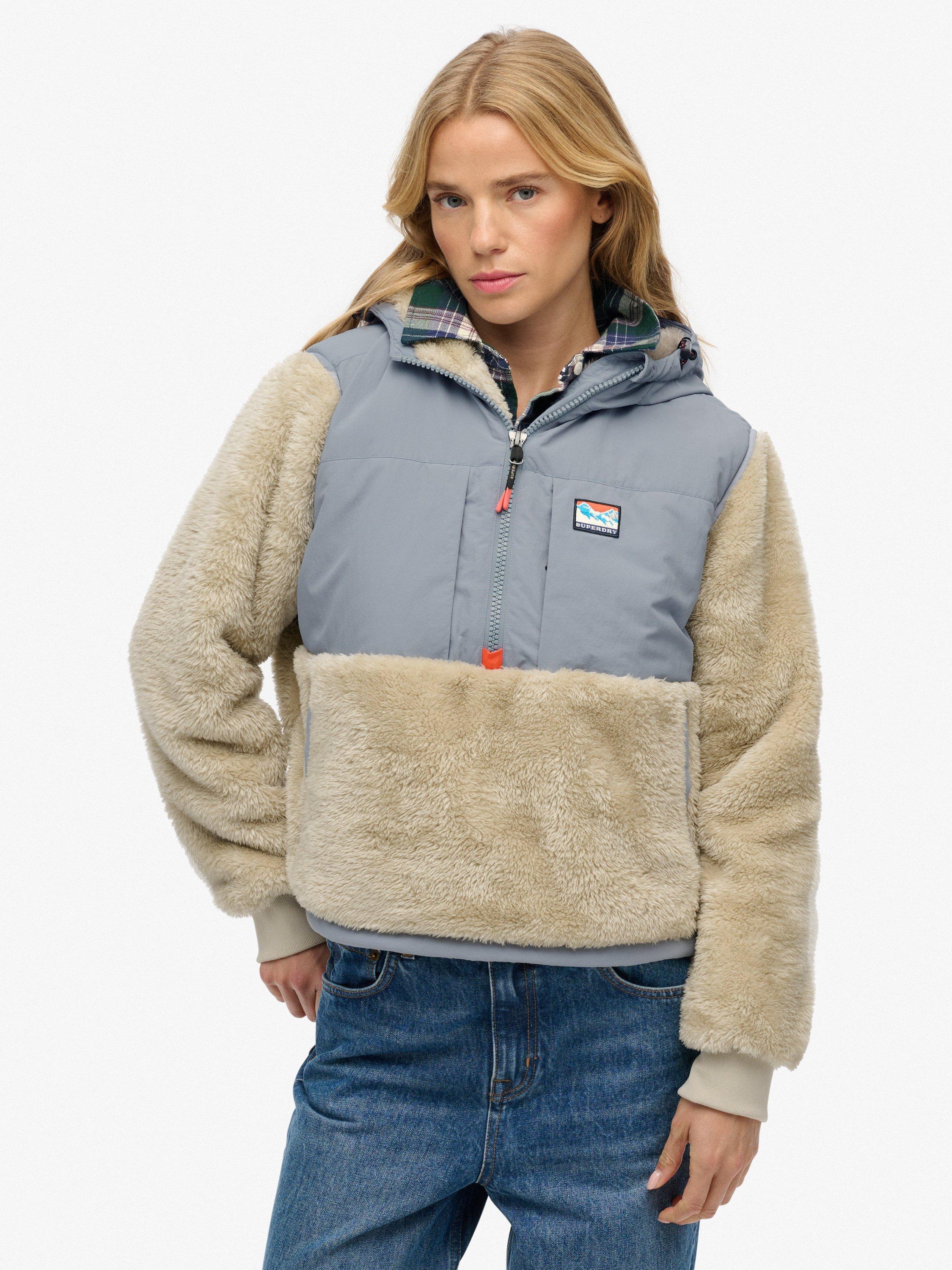 Product image 1 of 5, which shows Superdry Super Soft Hybrid Half Zip Jacket, Pelican Beige, 8