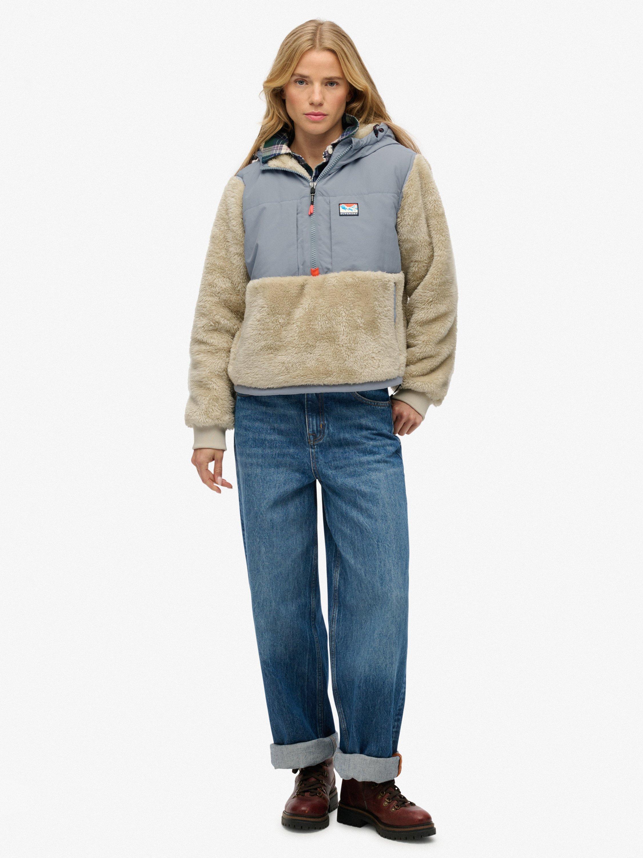 Product image 3 of 5, which shows Superdry Super Soft Hybrid Half Zip Jacket, Pelican Beige, 8