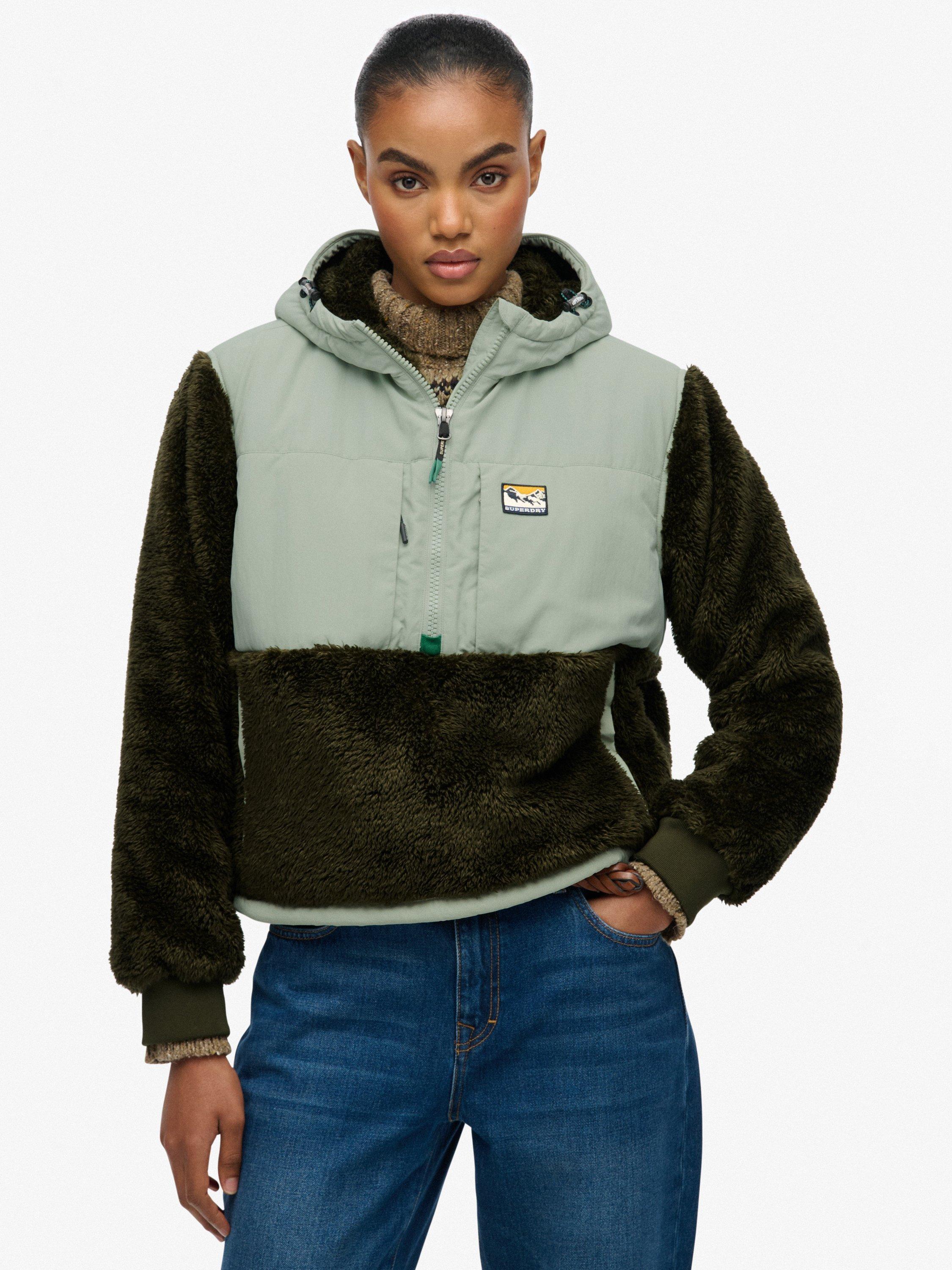 Product image 1 of 5, which shows Superdry Super Soft Hybrid Half Zip Jacket, Army Khaki, 16