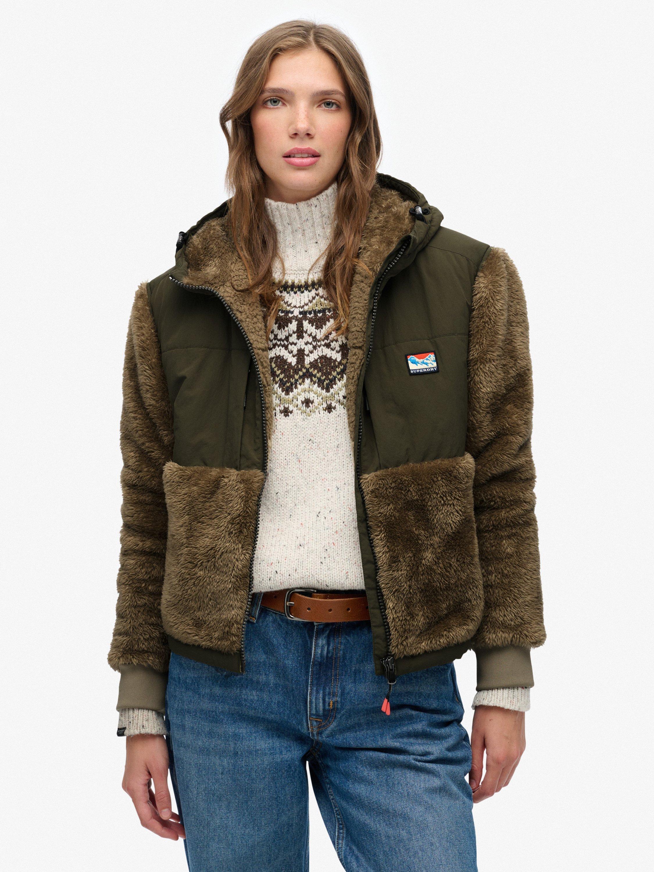 Product image 1 of 6, which shows Superdry Super Soft Hybrid Full Zip Jacket, Winter Twig Beige, 10