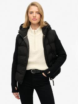 Superdry Cable Knit Sleeve Hybrid Jacket, Black, Black