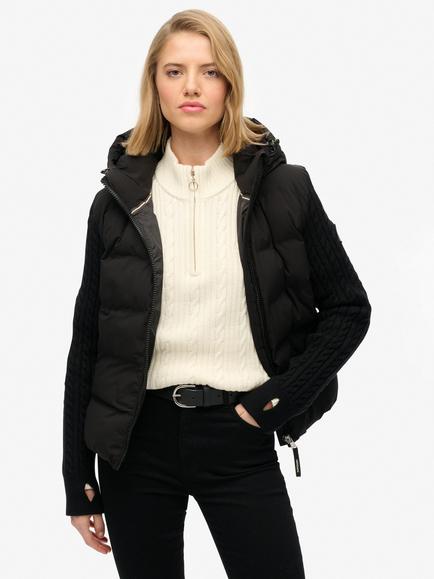 Superdry Cable Knit Sleeve Hybrid Jacket, Black, Black