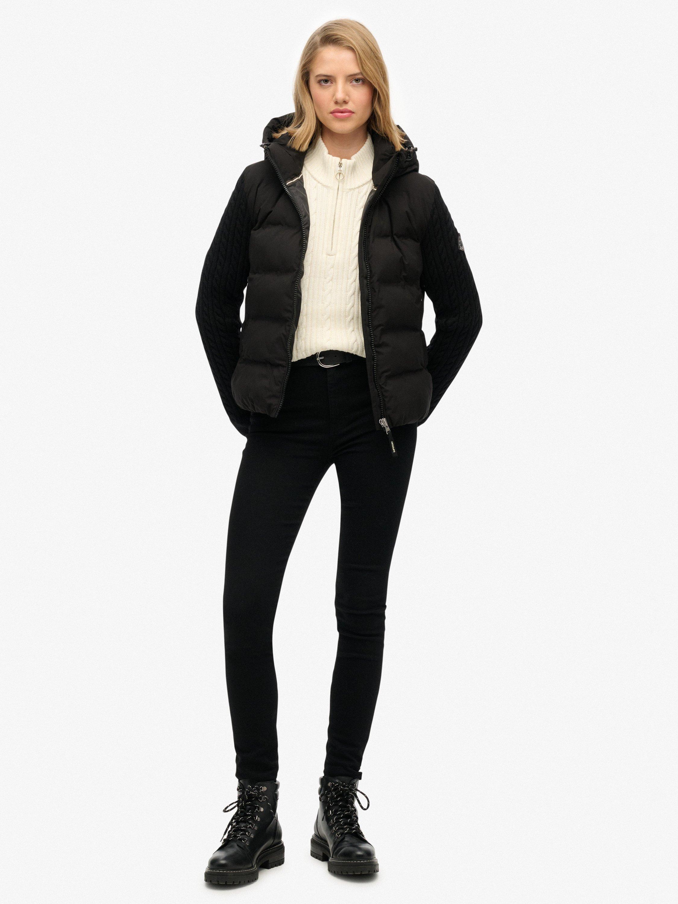 Product image 3 of 6, which shows Superdry Cable Knit Sleeve Hybrid Jacket, Black, 12