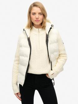 Superdry Cable Knit Sleeve Hybrid Jacket, Off White, Off White