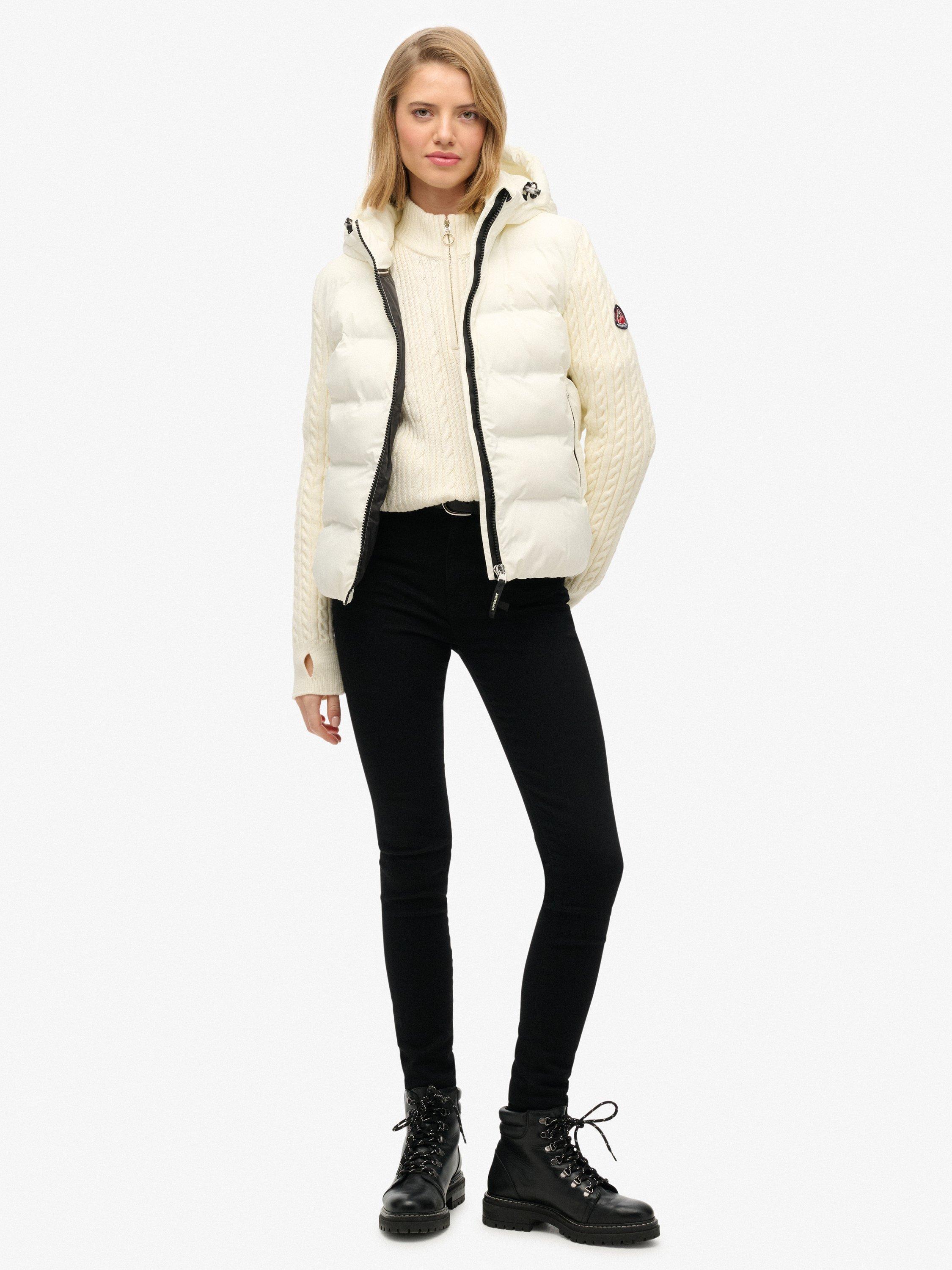 Product image 3 of 7, which shows Superdry Cable Knit Sleeve Hybrid Jacket, Off White, 10