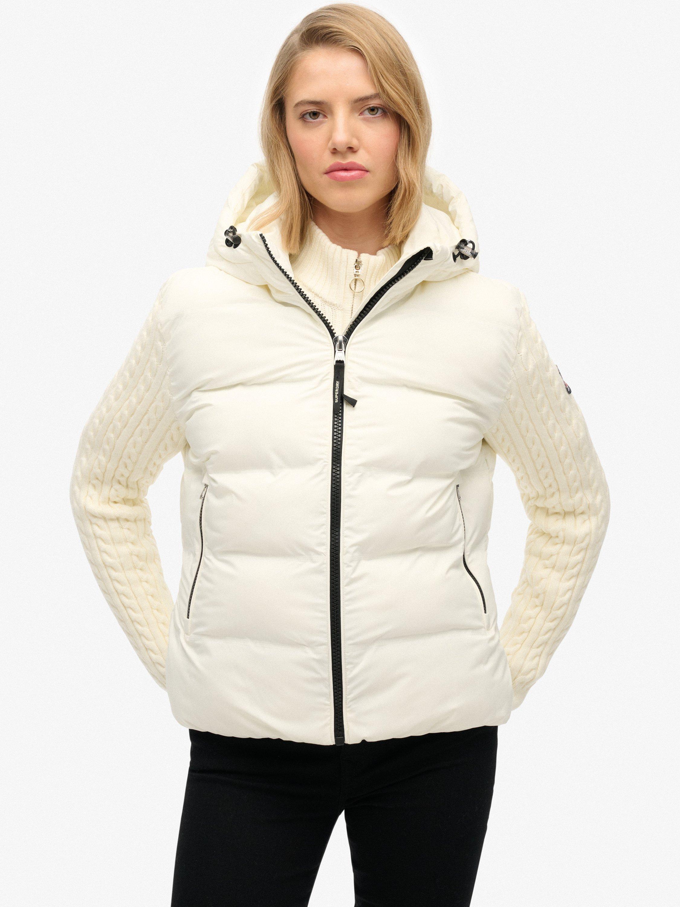 Product image 4 of 7, which shows Superdry Cable Knit Sleeve Hybrid Jacket, Off White, 10