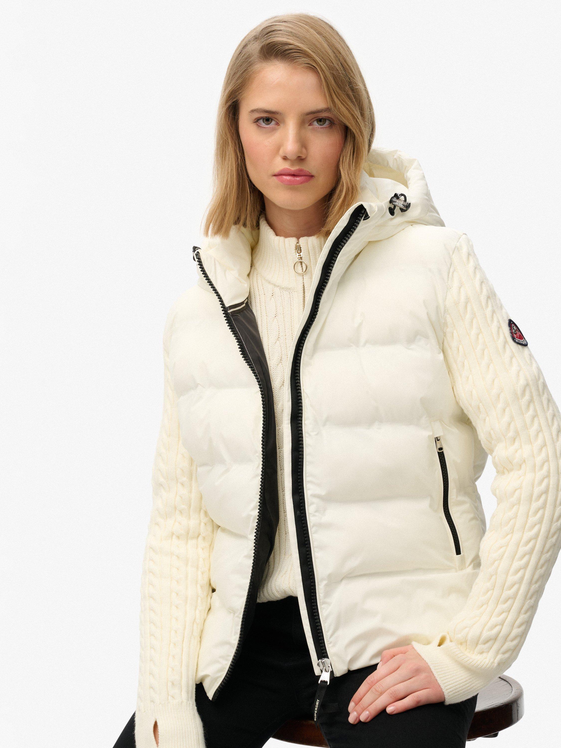 Product image 5 of 7, which shows Superdry Cable Knit Sleeve Hybrid Jacket, Off White, 10