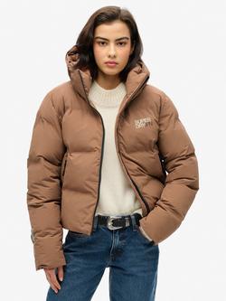 Superdry Hooded Boxy Puffer Jacket, Rawhide Brown, Rawhide Brown