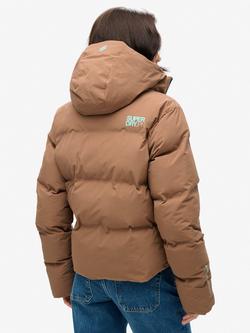 Superdry Hooded Boxy Puffer Jacket, Rawhide Brown - view 2, Rawhide Brown