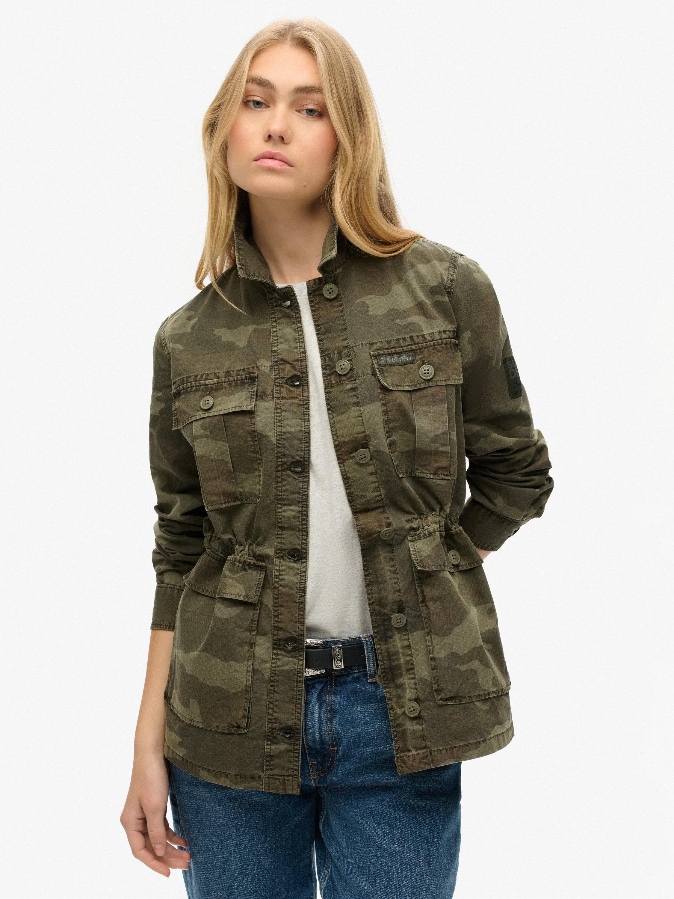 Product image 2 of 6, which shows Superdry Embroidered Military Field Jacket, Green/Multi, 14