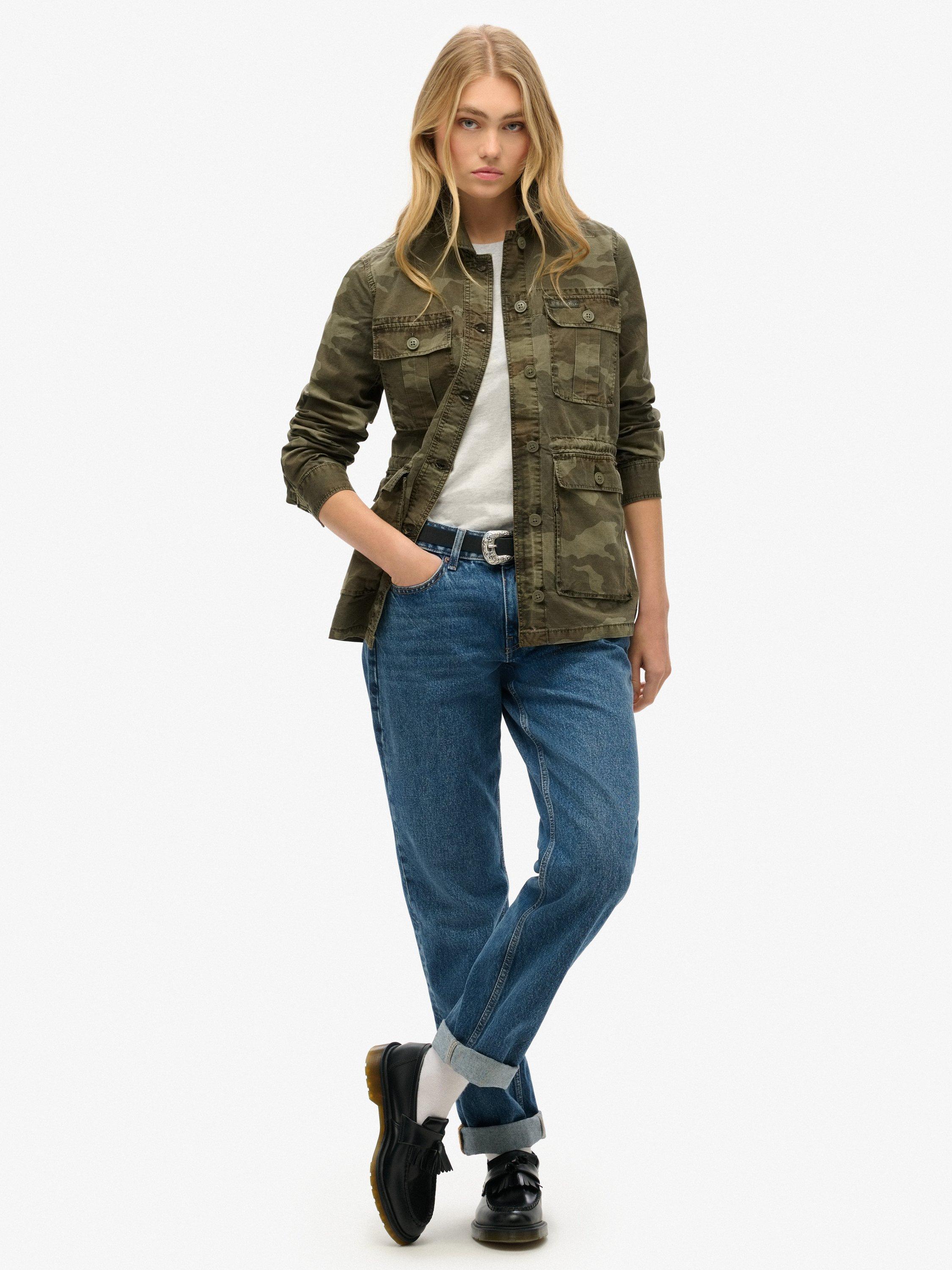 Product image 3 of 6, which shows Superdry Embroidered Military Field Jacket, Green/Multi, 14