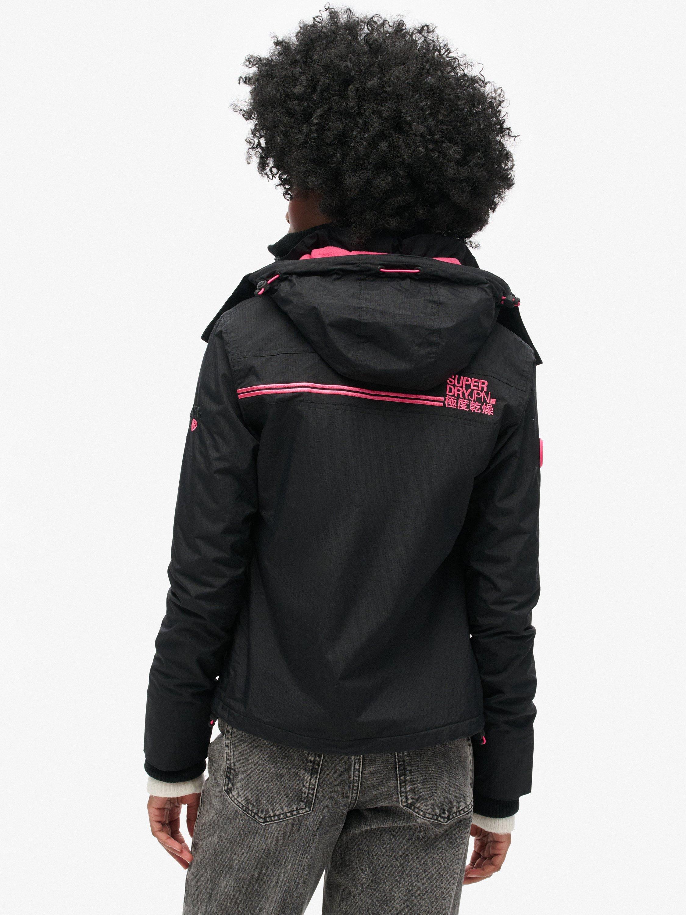 Product image 2 of 5, which shows Superdry Pop Zip Hooded Arctic SD-Windcheater Jacket, Black/Punk Pink, 12