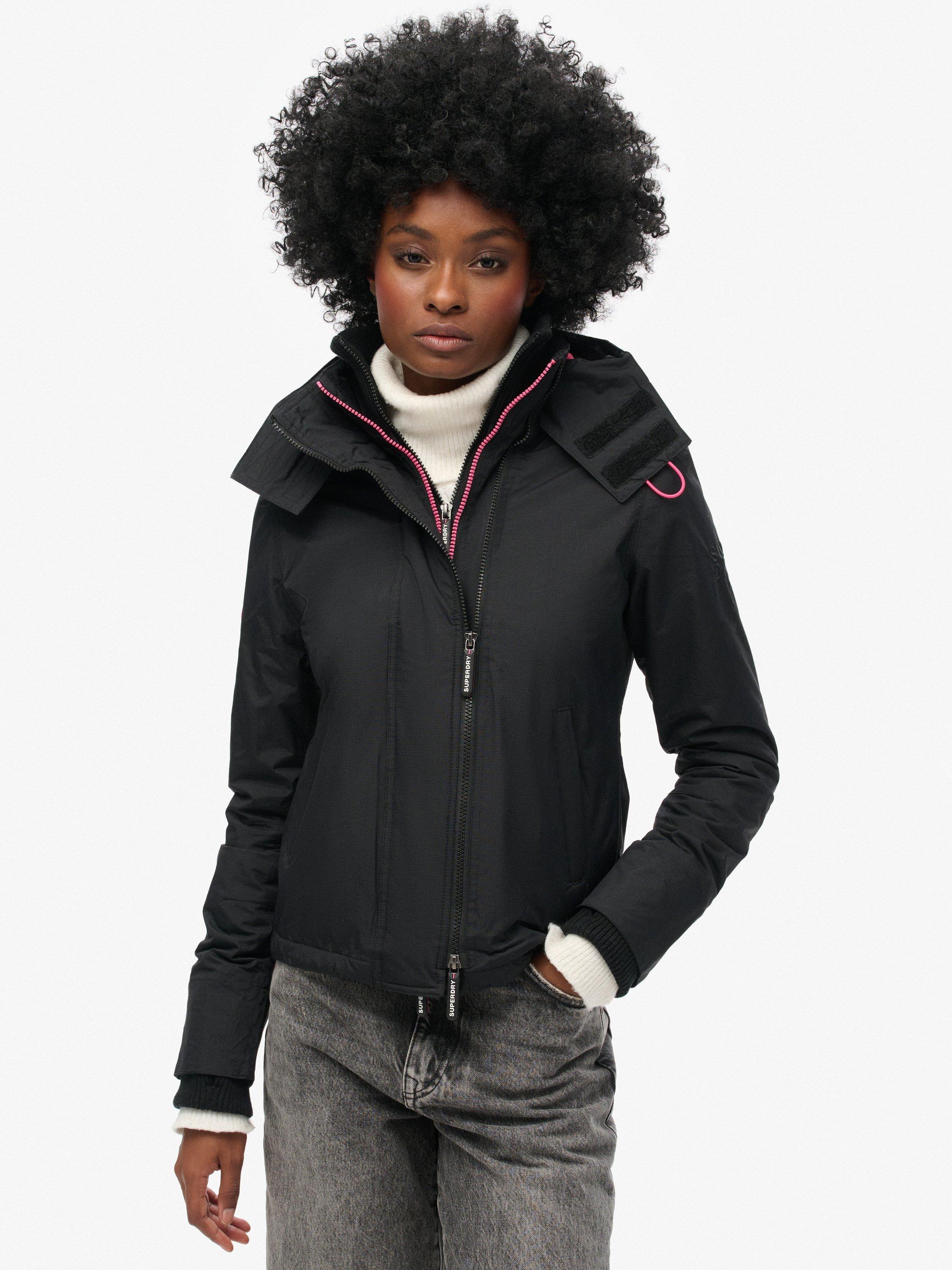 Product image 3 of 5, which shows Superdry Pop Zip Hooded Arctic SD-Windcheater Jacket, Black/Punk Pink, 12