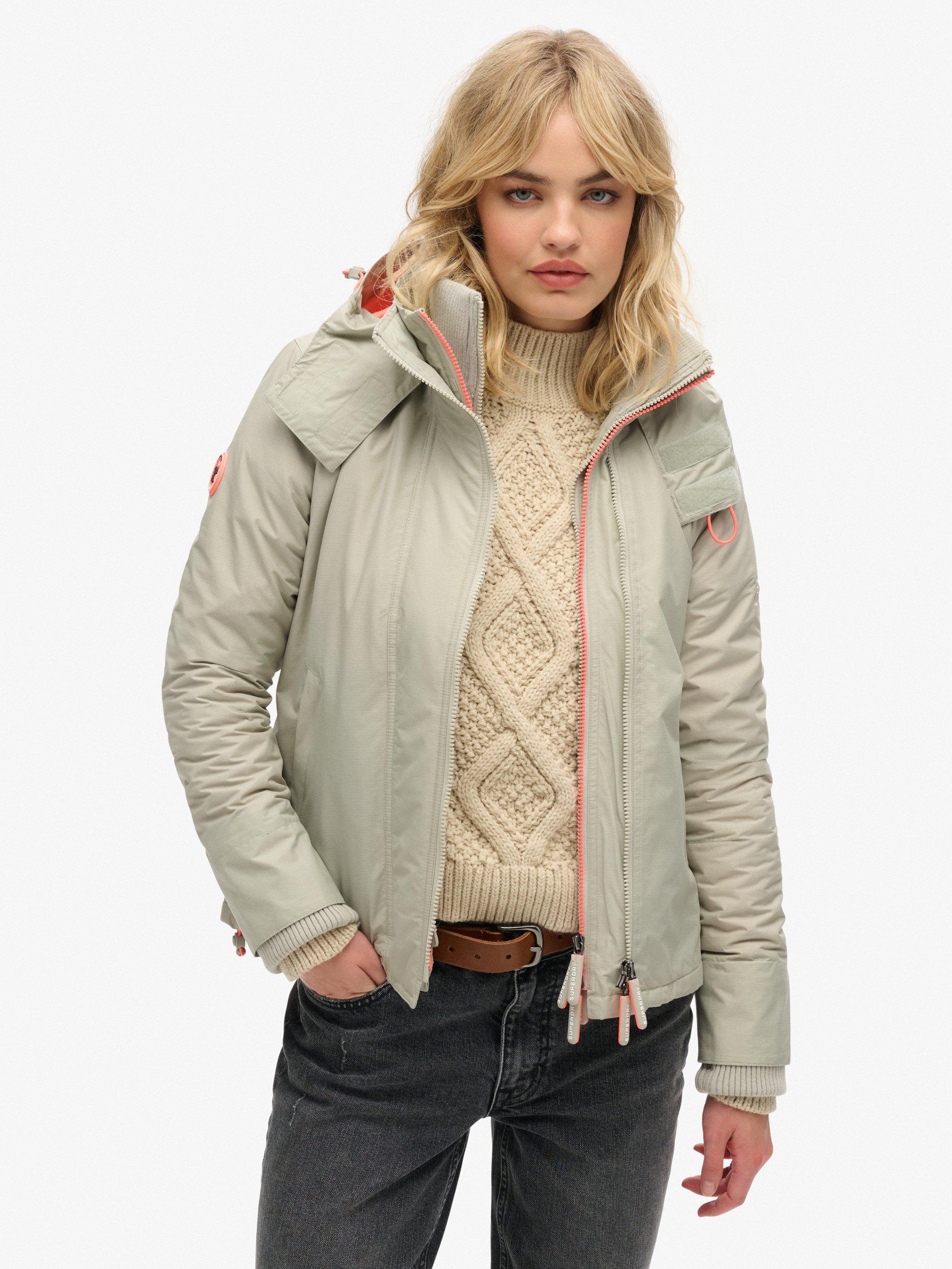 Product image 1 of 7, which shows Superdry Pop Zip Hooded Arctic SD-Windcheater Jacket, Willow Grey Grid, 8