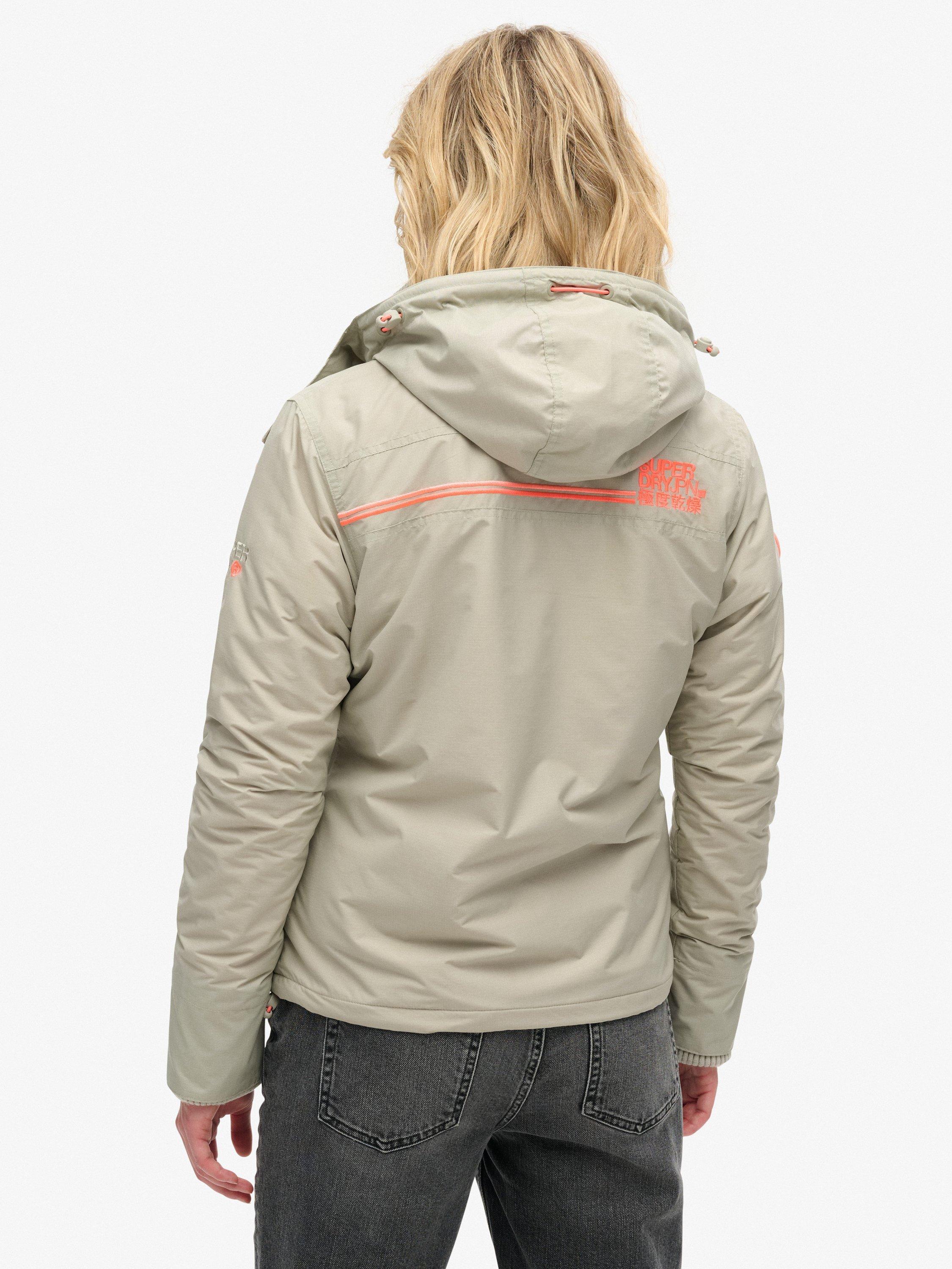 Product image 2 of 7, which shows Superdry Pop Zip Hooded Arctic SD-Windcheater Jacket, Willow Grey Grid, 8