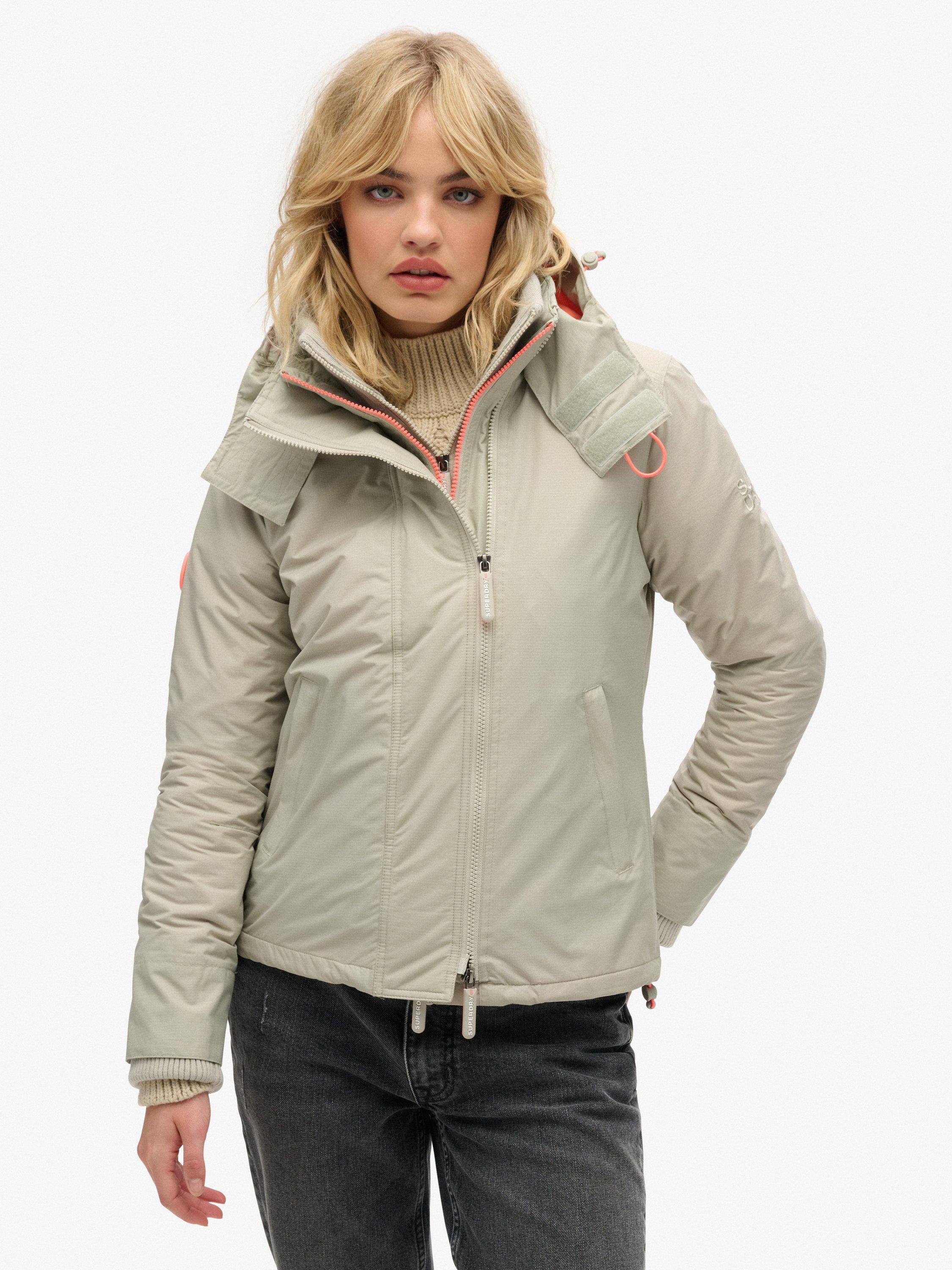 Product image 3 of 7, which shows Superdry Pop Zip Hooded Arctic SD-Windcheater Jacket, Willow Grey Grid, 8