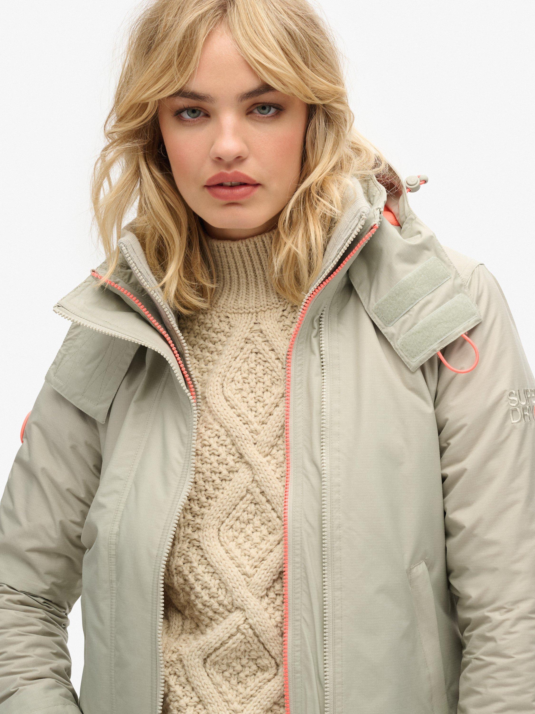 Product image 4 of 7, which shows Superdry Pop Zip Hooded Arctic SD-Windcheater Jacket, Willow Grey Grid, 8