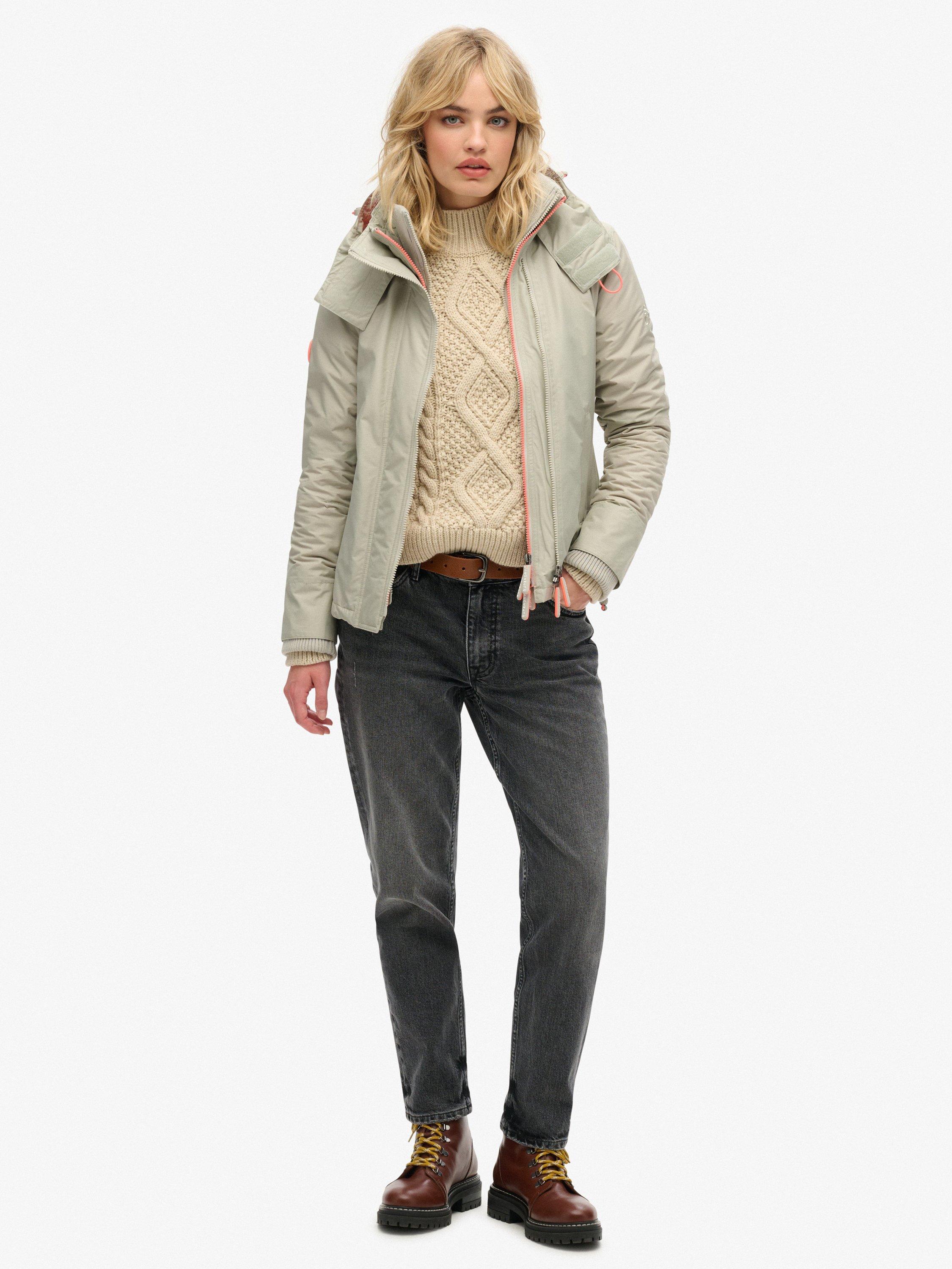 Product image 5 of 7, which shows Superdry Pop Zip Hooded Arctic SD-Windcheater Jacket, Willow Grey Grid, 8