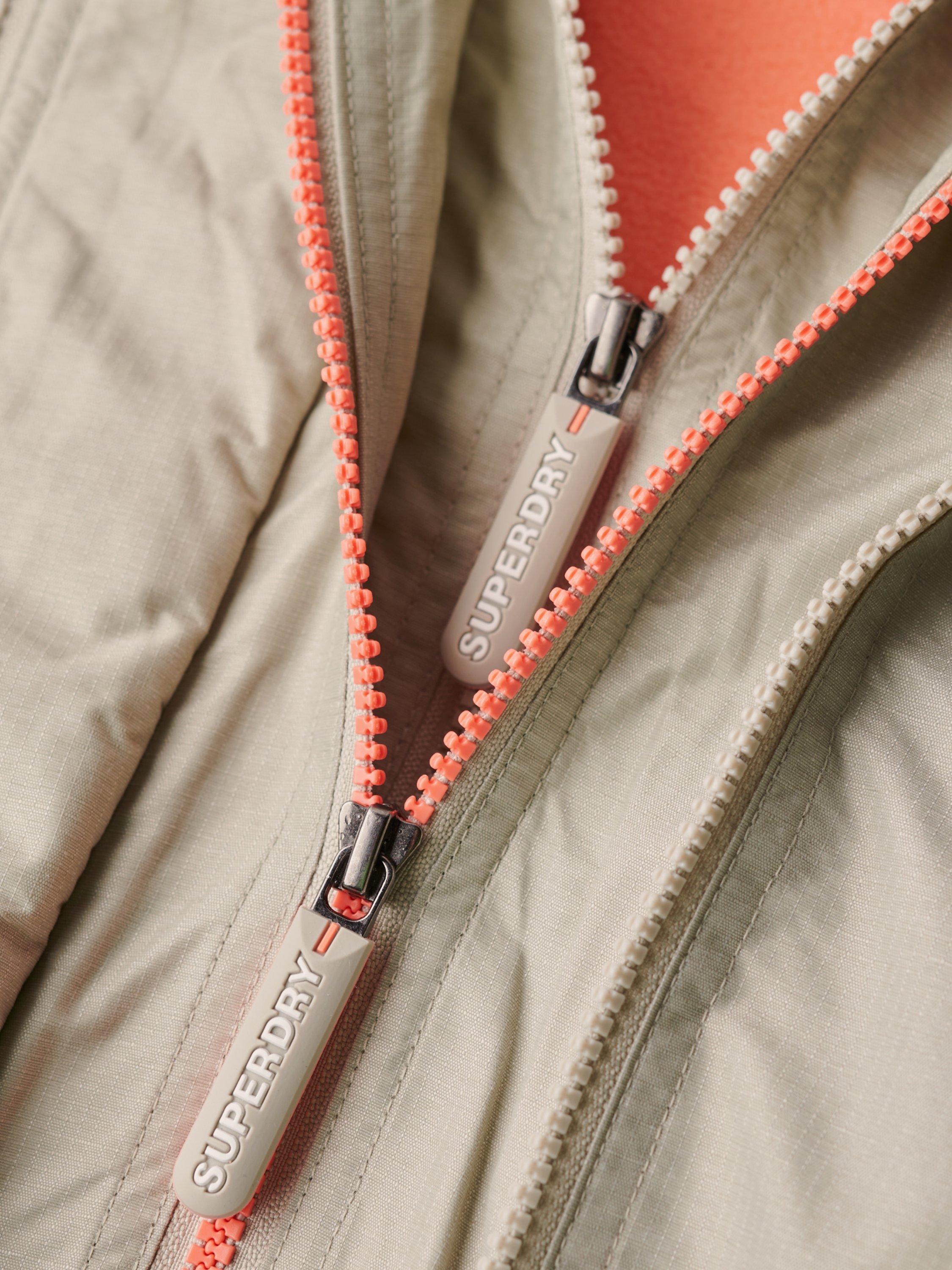 Product image 6 of 7, which shows Superdry Pop Zip Hooded Arctic SD-Windcheater Jacket, Willow Grey Grid, 8