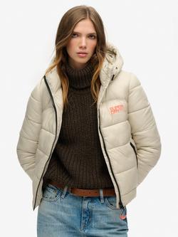 Superdry Sports Puffer Bomber Jacket, Pelican Beige, Pelican Beige